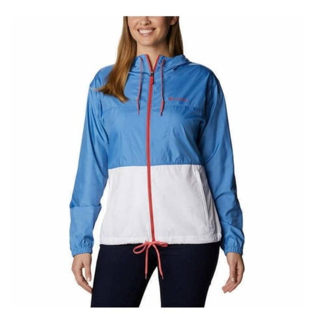 NWT Columbia Womens Flash Forward Windbreaker Jacket 2XL Blue White $90 AA106